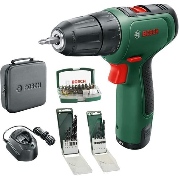 Bosch Hem och Trädgård Sladdlös borrskruvdragare EasyDrill 1200 batteri 2,0 Ah, 12 Volt system, borrmaskinsset och borrrset,
