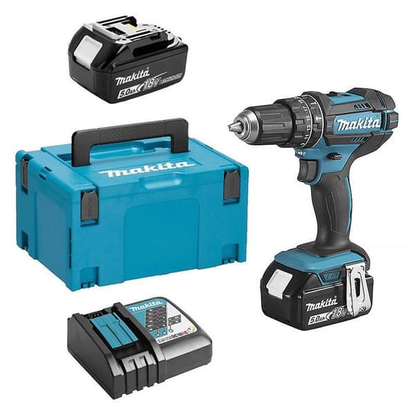 MAKITA DHP482RTJ slagborrmaskin - 2 18 V 5 Ah Li-ion batterier - Makpac box