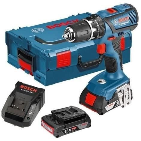 BOSCH Slåborrmaskin GSB18-2-LI plus med 2 batterier 18V 2,0 Ah Li-ion och transportväska