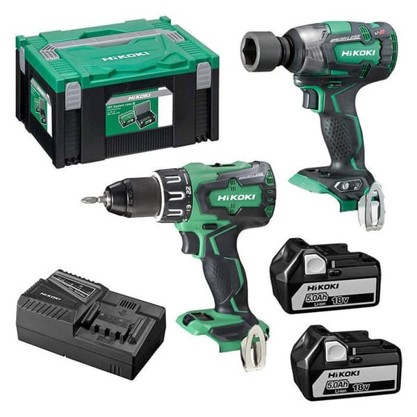 Kraftpaket för 2 18 V-maskiner (DS18DBSL + WR18DBDL2) + 2 x 5Ah batterier + laddare + HITCASE-fodral - HIKOKI - KC18DPLWDZ