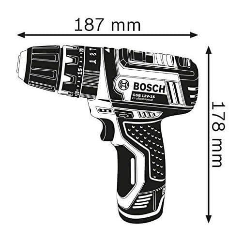 Bosch Professional GSB 12V-15 slagborrskruvmejsel + 10 tillbehör + 2 2,0Ah batterier + Box