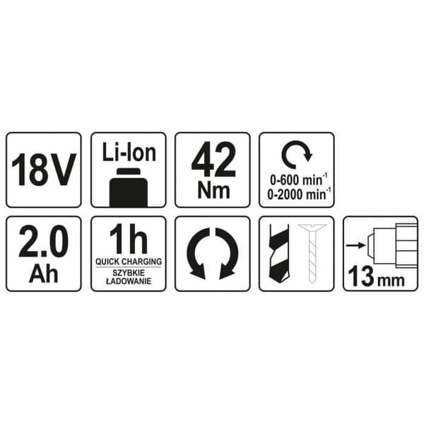 YATO borstlös slagborr med 2,0Ah 18V 42Nm batteri