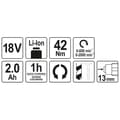 Miniatyrbild 4 av 4: YATO borstlös slagborr med 2,0Ah 18V 42Nm batteri