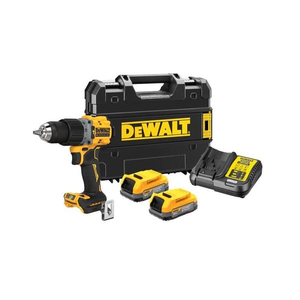 Kompakt borrskruvdragare med slag XR borstlös - DEWALT - med 2 batterier 18V 1.7Ah - laddare - TSTAK- DCD805E2T-QW