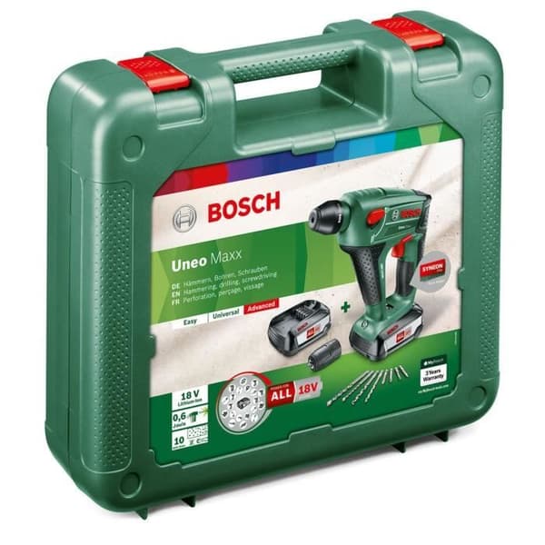 Bosch akku-slagboremaskine - Uneo Maxx (Leveres med 2 stk. 18V-2,5 Ah batterier + oplader + transportkasse)