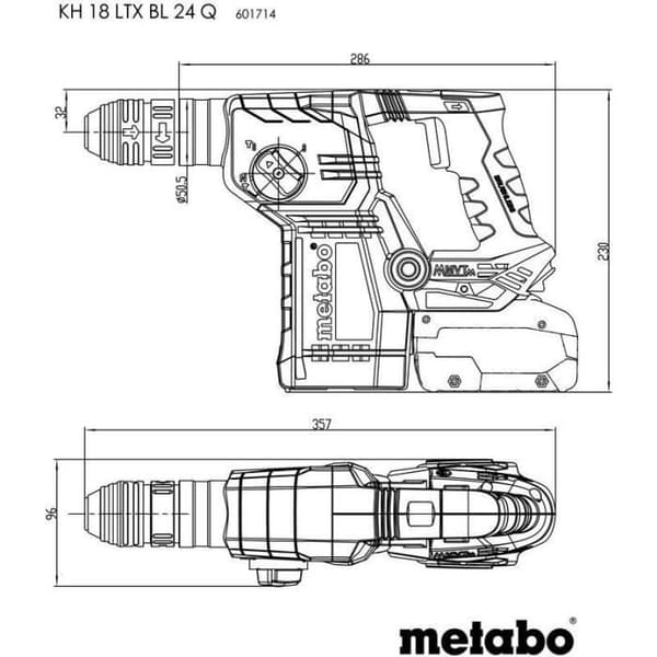 Akkuporakone - METABO - KH 18 LTX BL 24 Q - 18 V - SDS-plus ja lieriöpora