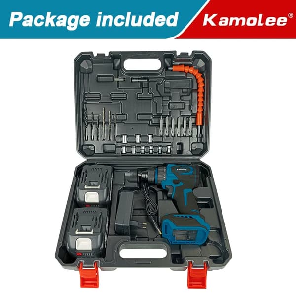 Kamolee 13MM Borstlös Elektrisk Borr, 520N.m Vridmoment, 5000rpm Hastighet,10mm 2x5,0Ah Verktygslåda, EU