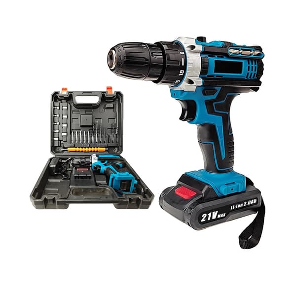 Batteridriven Elektrisk Borrmaskin, 21V Effekt, 1350rpm Hastighet,2 * 1 batterier * Plug, Eu