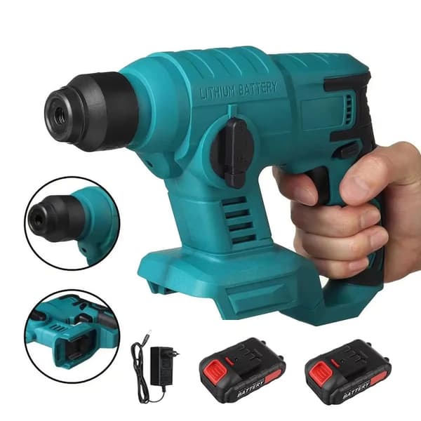 Trådløs Elektrisk Hammer, 1000W Effekt, 0-3600 omdr./min Hastighed,Med 2XBatteri
