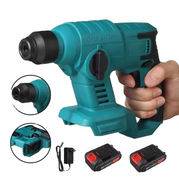 Trådløs Elektrisk Hammer, 1000W Effekt, 0-3600 omdr./min Hastighed,Med 2XBatteri