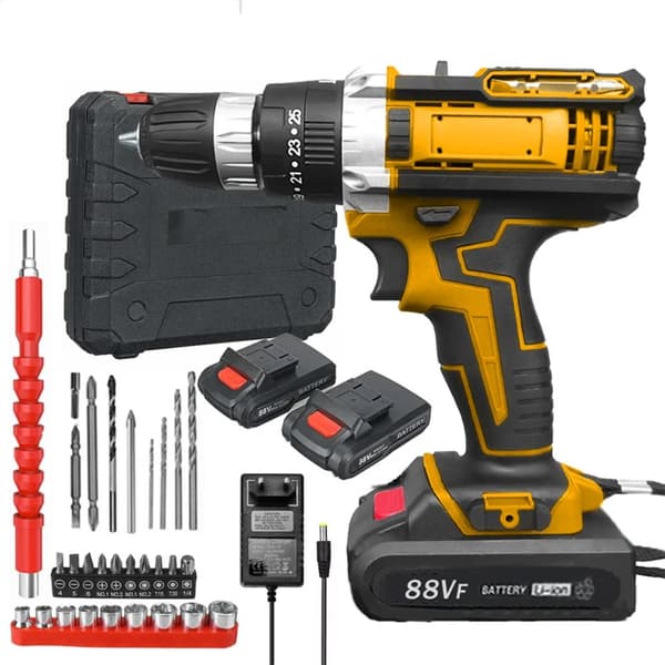 Batteridriven Slagskruvdragare, 25+3 Momentinställningar, 2 Hastighetsinställningar, Inbyggd LED-lampa,Gul, EU