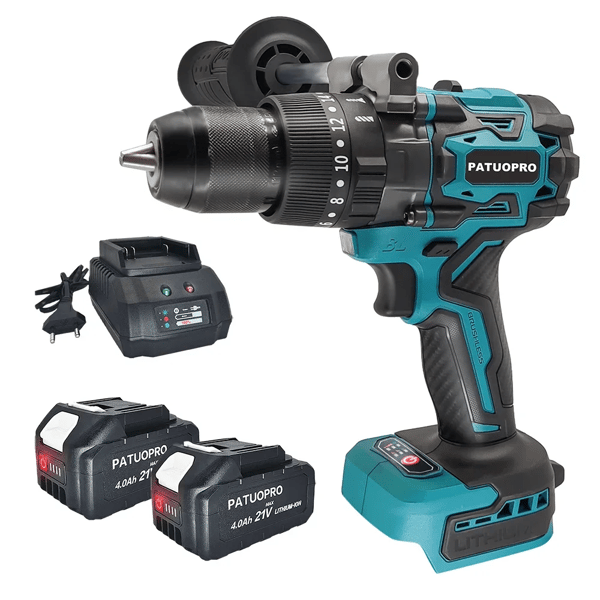 Borstlös Sladdlös Slagskruvdragare, 220N.m Vridmoment, 0-2200RPM Hastighet,2PCS 4.0Ah Batteri, EU