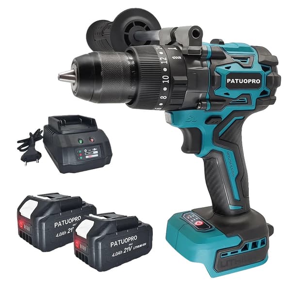 Borstlös Sladdlös Slagskruvdragare, 220N.m Vridmoment, 0-2200RPM Hastighet,2PCS 4.0Ah Batteri, EU