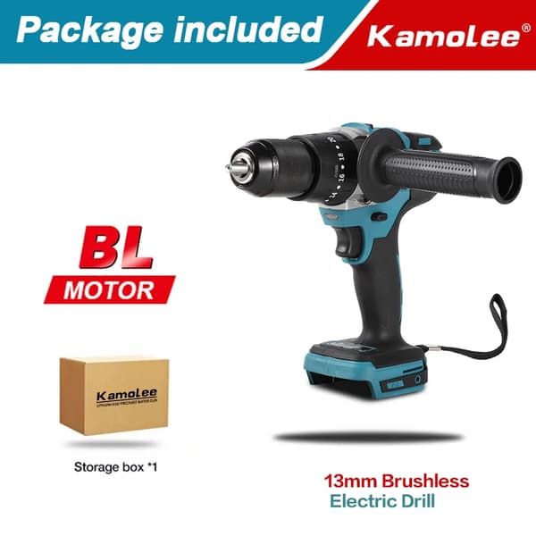 Kamolee 13MM Borstlös Elektrisk Borr, 520N.m Vridmoment, 5000rpm Hastighet,Ingen batterikartong, EU