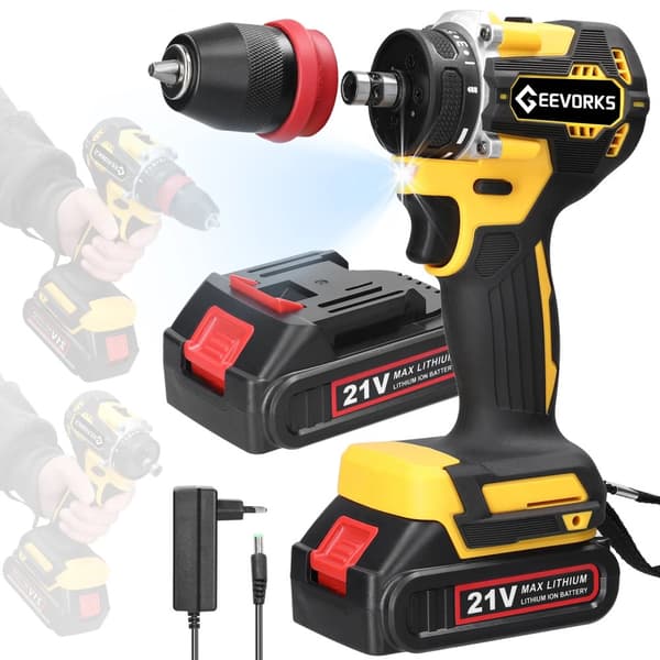 21V Borrskruvdragare, Borstlös Motor, 25 Momentinställningar,EU, med 2st batterier
