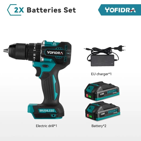 Elektrisk Slagborr, Borstlös Motor, Trådlös,2 Batteri EU Kontakt, EU