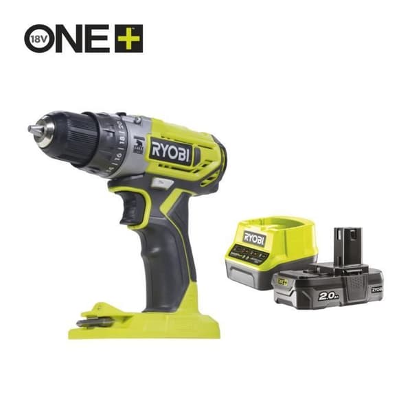 Sladdlös slagborrmaskin/skruvdragare RYOBI - 2 hastigheter 18V ONE+ 40Nm + 2,0 Ah batteri och 1 snabb laddare 2,0A R18PD2-120B