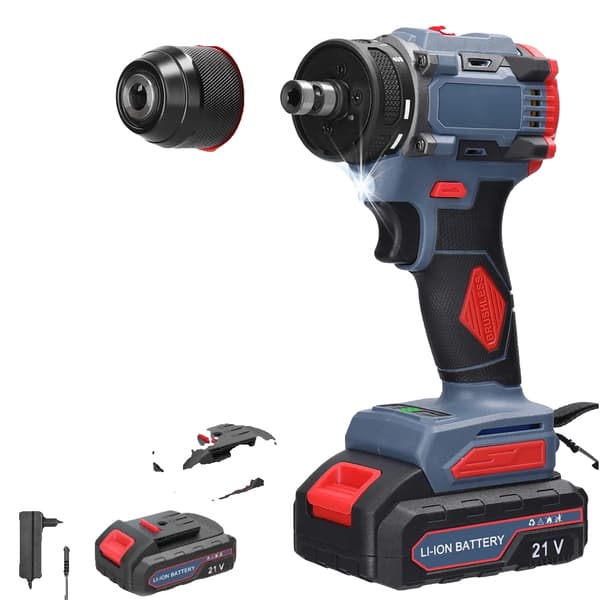 21V Trådløs Boremaskine, 55Nm Moment, 3200 RPM Hastighed,Sæt 2 2 stk batteri, EU