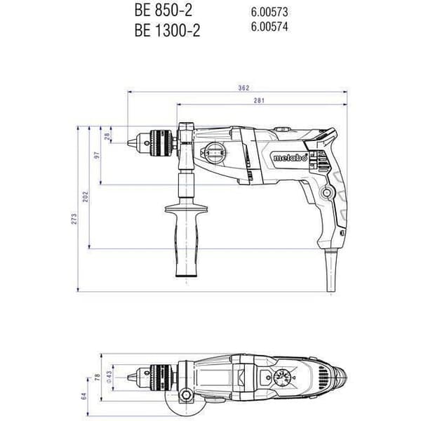 Borr - METABO - BEV 1300-2 - Nyckelchuck - Extra handtag - Betong