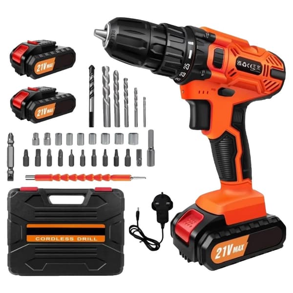 Batteridrevet Boremaskine Sæt, 21V, Justerbar Hastighed, Ergonomisk Design,2 Batteri