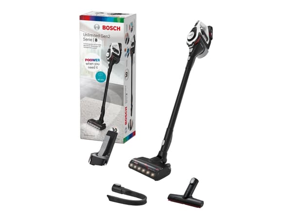 Bosch Serie 8 BKS8214W, Pussiton, Musta, Valkoinen, Kuiva, Suodatus, Paljas lattia, Kovat lattiapinnat, Rappusten askelmat, Verhoilu, LED