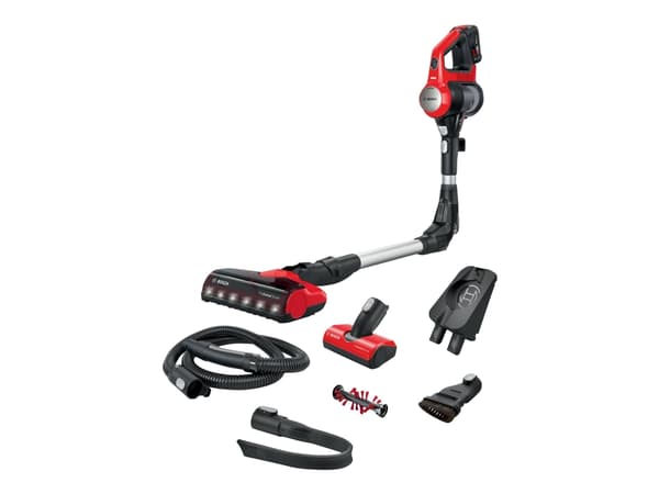 Bosch BBS711ANM, Pussiton, Musta, Punainen, Ruostumaton teräs, 0,3 L, Kuiva, Paljas lattia, Matto, Kovat lattiapinnat, Rappusten askelmat, Verhoilu,