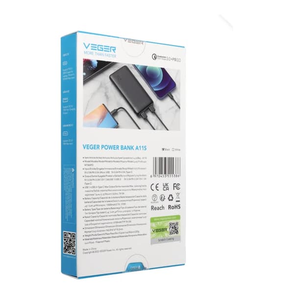 VEGER powerbank 10 000 mAh PD QC3.0 2A 20W A11S (W1133S)