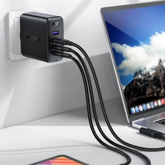 Acefast GaN Laddare Fast med Kabel USB-C - Svart