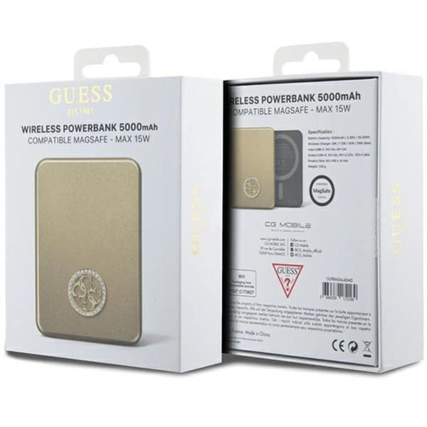 Guess Magsafe Powerbank 5000mAh 15W 4G Strassed Metal Logo - Guld
