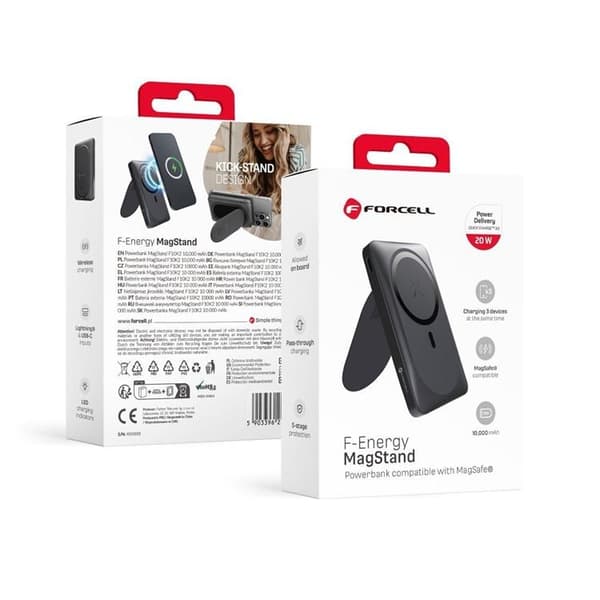 Forcell Magsafe Powerbank 10000mAh Magstand 20W - Svart