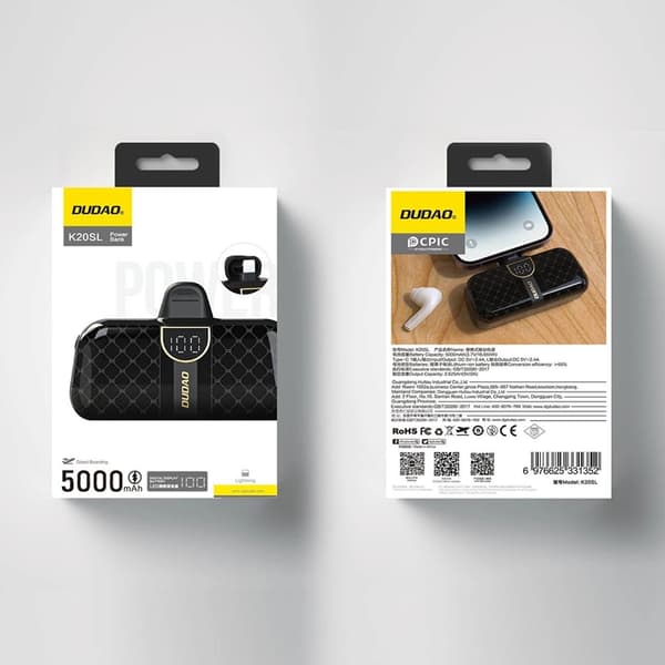 Dudao Mini Powerbank 5000mAh med Lightning kontakt - Svart