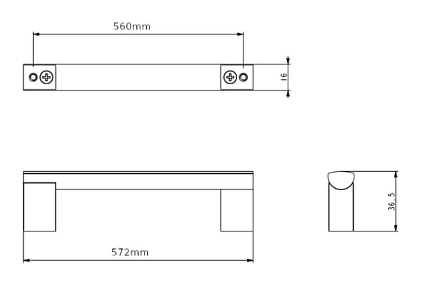 UA55-kahva, harjattu nikkeli, 560 mm