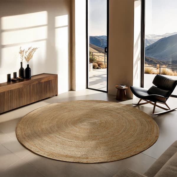 Håndvævet tæppe Glim af jute, boho-stil,rund - Ø 200 cm