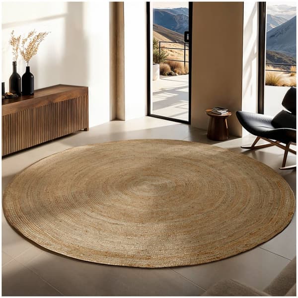 Håndvævet tæppe Glim af jute, boho-stil,rund - Ø 200 cm