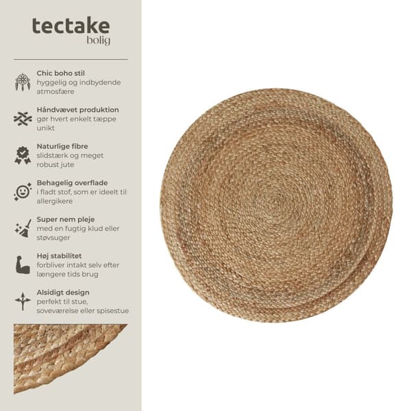 Håndvævet tæppe Glim af jute, boho-stil,rund - Ø 60 cm