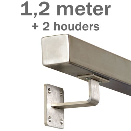 Rustfrit stål Firkantet gelænder 120 cm + 2 holdere