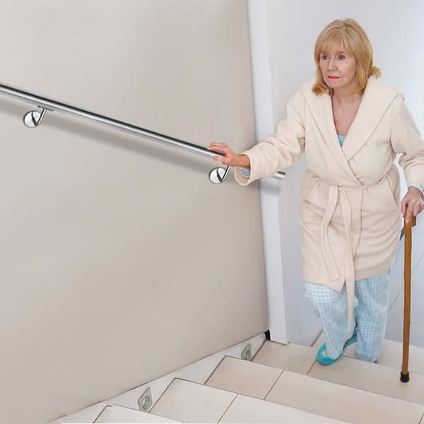 XMTECH 120 cm väggräcke, trappräcke i rostfritt stål, trappräcke med fäste och gavlar, silver