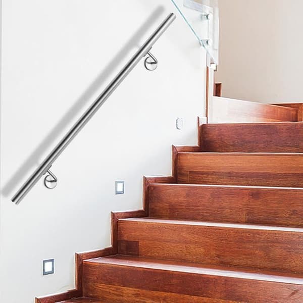 XMTECH 120 cm väggräcke, trappräcke i rostfritt stål, trappräcke med fäste och gavlar, silver