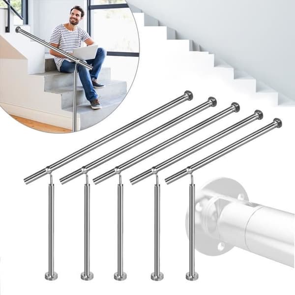 XMTECH 150x90cm Trappräcke, Utomhustrappa Ledstång, Rostfritt stålräcke, Justerbara leder