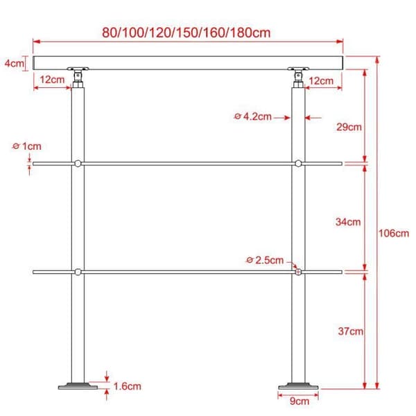 XMTECH Trappräcke i rostfritt stål, 2 stänger 160 cm räcke Ledstångsräcke, för trappräcke Balkong