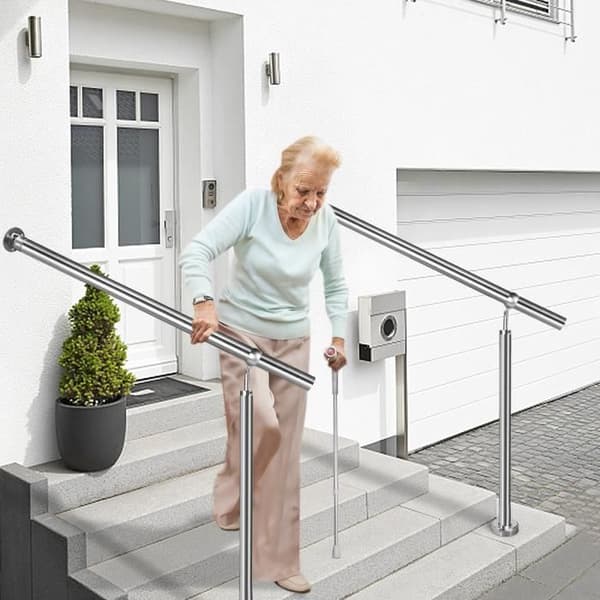 XMTECH 120x90cm Trappräcke, Utomhustrappa Ledstång, Rostfritt stålräcke, Justerbara leder