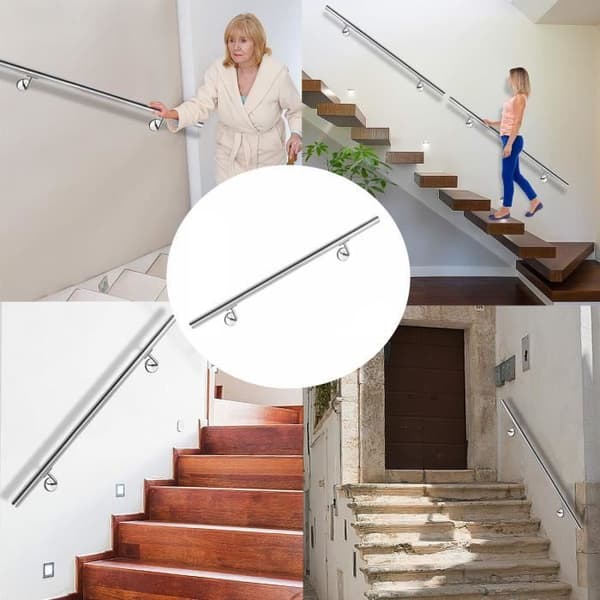 LZQ 120cm rostfritt stål ledstång trappräcke väggmonterad ledstång trapp väggfäste, utomhus med väggfästen fäste