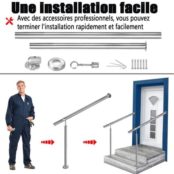 LZQ rostfritt stålräcke - Ledstång för trappor - Utomhus inomhus - 150cm