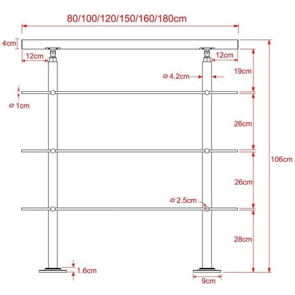 RAMPE - LZQ - Huvträbe i rostfritt stål - 120cm - Justerbar vinkel - Inomhus &amp; utomhus