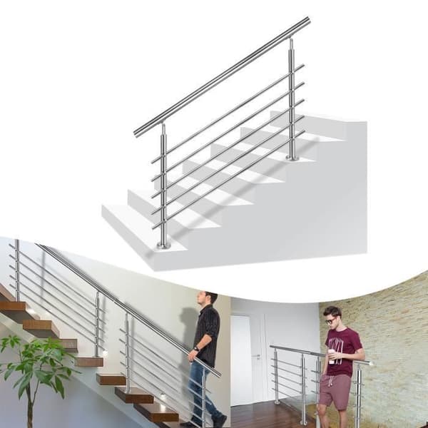 Rampe - Räcke i rostfritt stål LZQ för utomhustrappa och balkong (100cm, 5 korsstag)