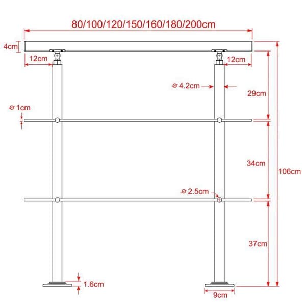 Trappa räcke i rostfritt stål - XMTECH - 200 cm - Robust och hållbar - Inomhus & utomhus