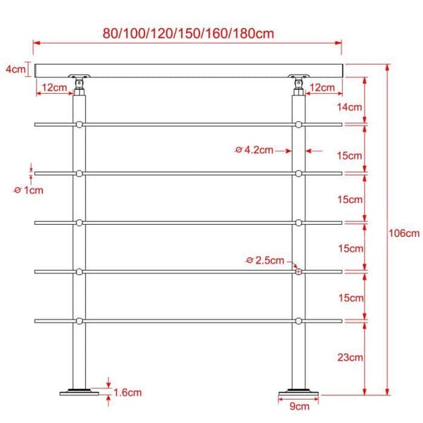 Huvudledare i rostfritt stål för trappa Balustrad balkong - LZQ - 200cm - Robust och hållbar