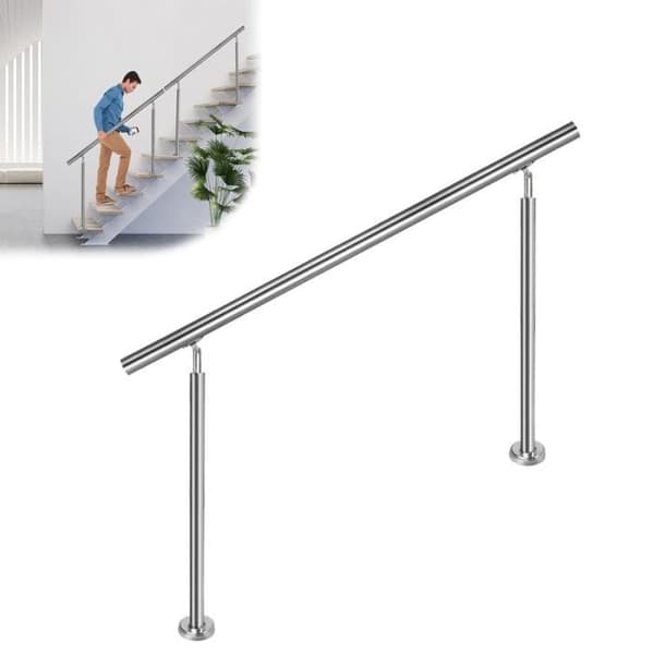 YUENFONG Trappräcke i rostfritt stål för trappor, balkong, inomhus och utomhus, Silver (180 cm, med 0 skenor)