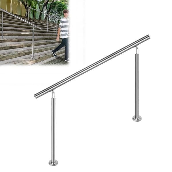 YUENFONG Trappräcke i rostfritt stål för trappor, balkong, inomhus och utomhus, Silver (160 cm, med 0 skenor)