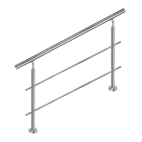 YUENFONG Trappräcke i rostfritt stål för trappor, balkong, inomhus och utomhus, Silver (180 cm, med 2 skenor)